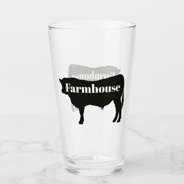 Rustic Black Cow Silhouette Farmhouse Glass (Front)