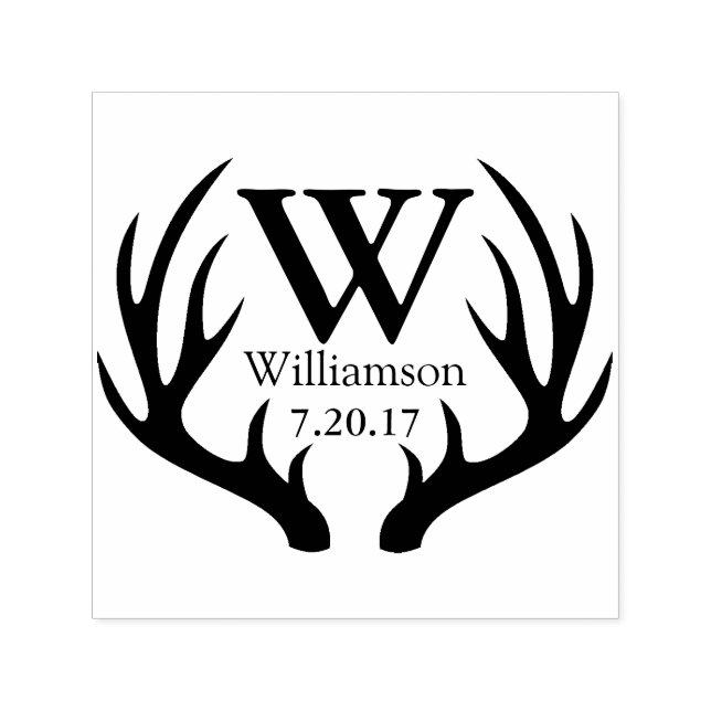 Rustic Black Deer Antlers Family Name Initial Self-inking Stamp (Design)