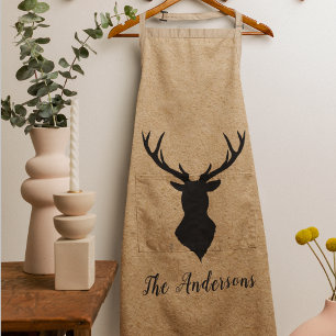 Rustic Black Deer Kraft Family Name Apron