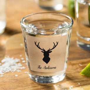 Rustic Black Deer   Kraft   Family Name Shot Glass