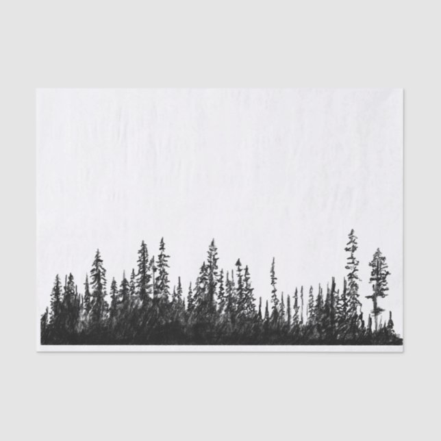 Rustic black drawing treeline silhouette decoupage tissue paper (Front)