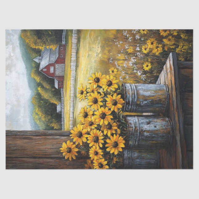 Rustic Black-Eyed Susan in Canisters Decoupage Tissue Paper (Front)