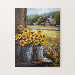 Rustic Black-Eyed Susan in Canisters Jigsaw Puzzle