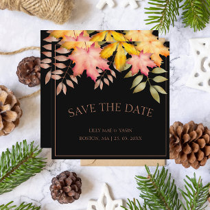 Rustic Black Fall Autumn Leaves Wedding Save The Date