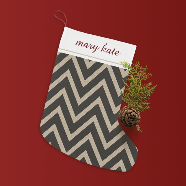 Rustic Black Faux Burlap Chevron Pattern Small Christmas Stocking (Creator Uploaded)