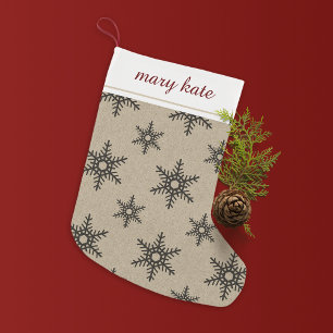 Rustic Black Faux Burlap Snowflake Pattern Small Christmas Stocking