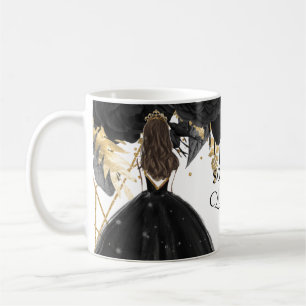 Rustic Black Gold Floral Princess Quinceanera   Coffee Mug