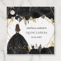 Rustic Black Gold Floral Princess Quinceanera 