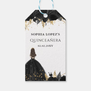 Rustic Black Gold Floral Princess Quinceanera Gift Tags