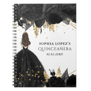 Rustic Black Gold Floral Princess Quinceanera   Notebook