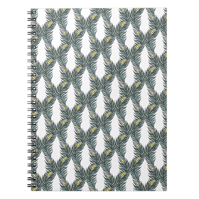 Rustic black, green and white Peacock feathers Notebook (Front)
