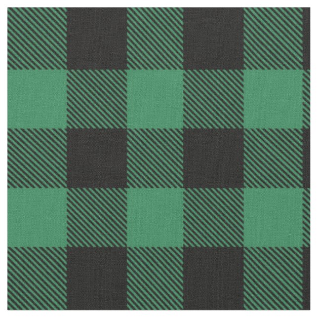 Rustic black green buffalo plaid fabric (Close Up)