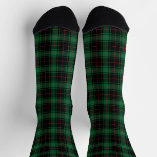 Rustic black green red tartan plaid pattern socks