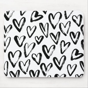 Rustic Black Hearts Monochrome Pattern Mouse Pad