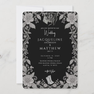 Rustic Black Horses & Lace Wedding Invitation