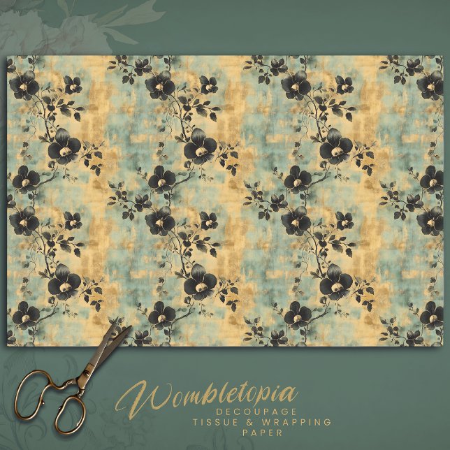 Rustic Black & Ivory Wildflowers on Sage Green  Tissue Paper (Creator Uploaded)