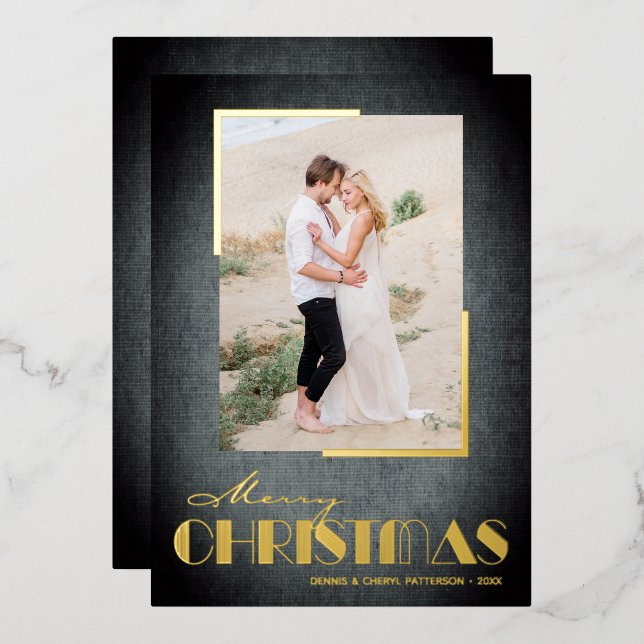 Rustic Black Merry Christmas Photo (Front/Back)
