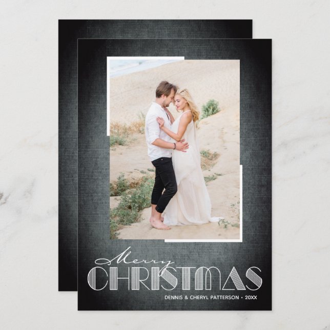 Rustic Black Merry Christmas Photo Holiday Card (Front/Back)