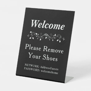 Rustic Black Modern Farmhouse Remove Shoes WiFi Pedestal Sign