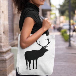 Rustic Black on White Elk Spirit Animal Silhouette Tote Bag
