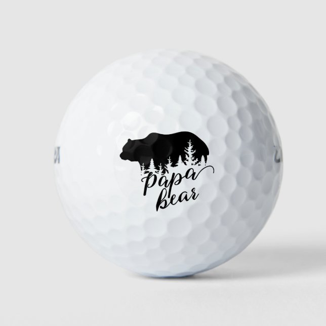 Rustic Black Papa Bear & Evergreen Trees Golf Balls (Front)
