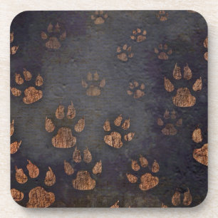 Rustic Black Paw Pattern Coaster