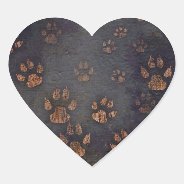 Rustic Black Paw Pattern Heart Sticker (Front)