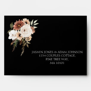 Rustic Black Peach Floral Elegant Wedding Envelope