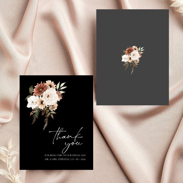 Rustic Black Peach Floral Wedding Thank You Card (Rustic Black and Peach Floral Wedding Thank You)