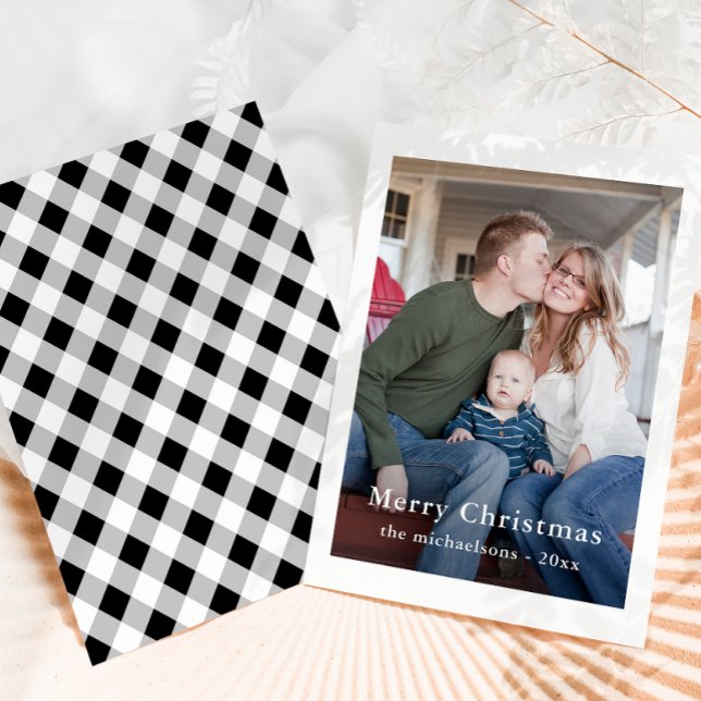 Rustic Black Plaid Merry Christmas Photo Holiday Card (Creator Uploaded)