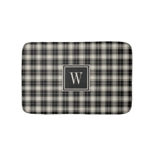 Rustic Black Plaid Pattern with Monogram Bath Mat