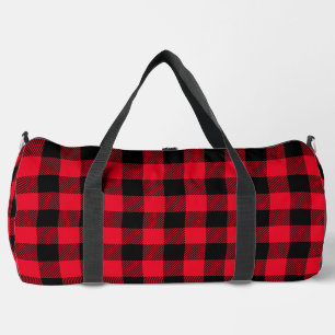 rustic black red check throw pillow duffle bag