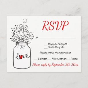 Rustic Black RSVP Mason Jar Wedding Flowers Red Invitation Postcard