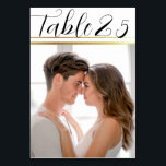 Rustic Black script Wedding Photo  Table Number<br><div class="desc">Design features white table number text on a rustic black chalkboard style background. To customise: type in the table number,  click "change" by the default photo to upload your own photo.</div>