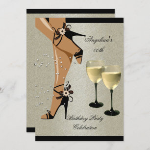 Rustic Black Shoes Wine Glass Birthday Party Invitation
