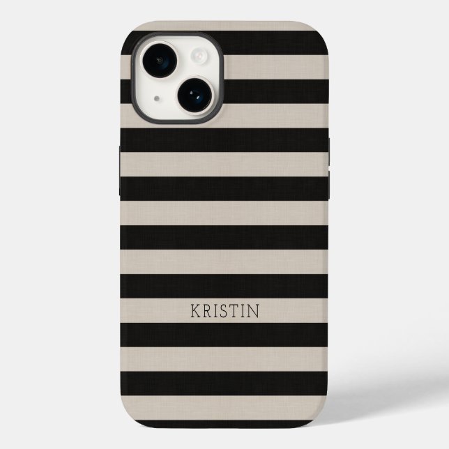 Rustic Black Stripes Monogrammed Case-Mate iPhone Case (Back)