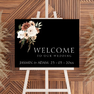 Rustic Black Terracotta and Peach Floral Wedding Poster