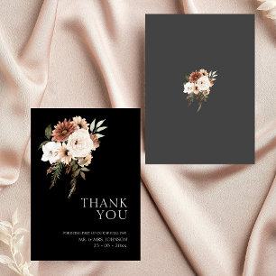 Rustic Black Terracotta Floral Wedding Thank You Card