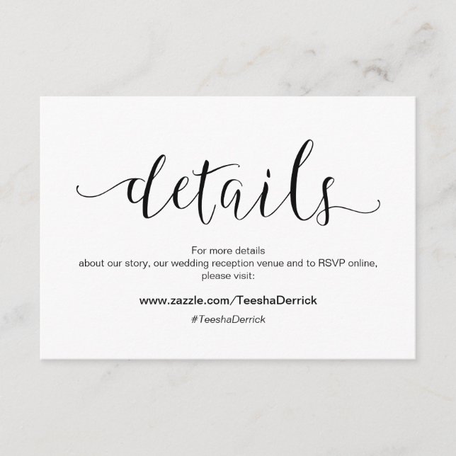 Rustic black typeface, Wedding Details, RSVP Enclosure Card (Front)
