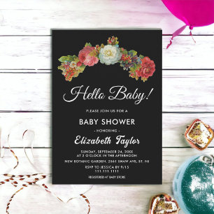 Rustic Black Watercolor Floral Baby Shower Invitation