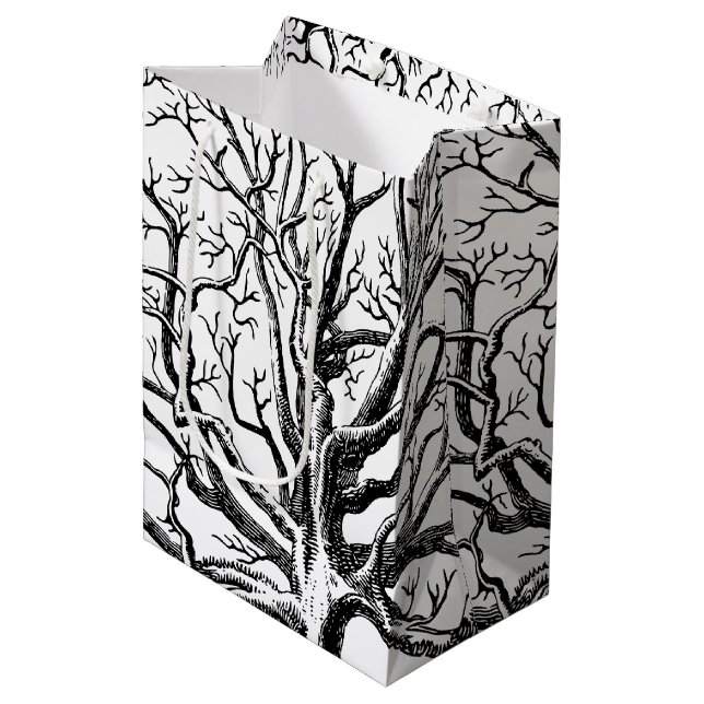 Rustic Black & White Abstract Tree Branches  Medium Gift Bag (Front Angled)