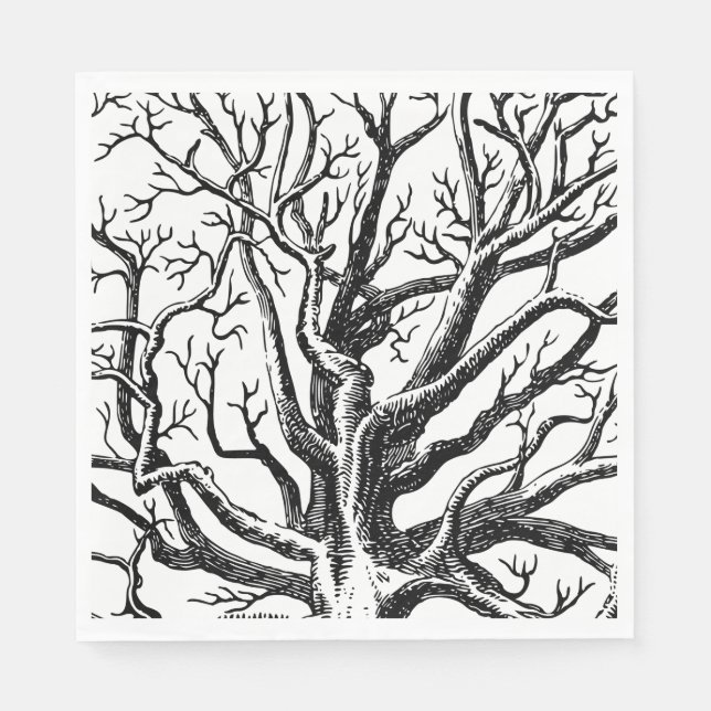 Rustic Black & White Abstract Tree Branches Napkin (Front)