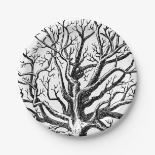 Rustic Black & White Abstract Tree Branches Paper Plate