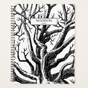 Rustic Black & White Abstract Tree Branches Planner