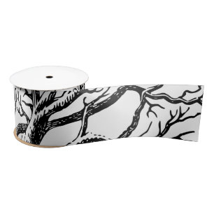Rustic Black & White Abstract Tree Branches   Satin Ribbon