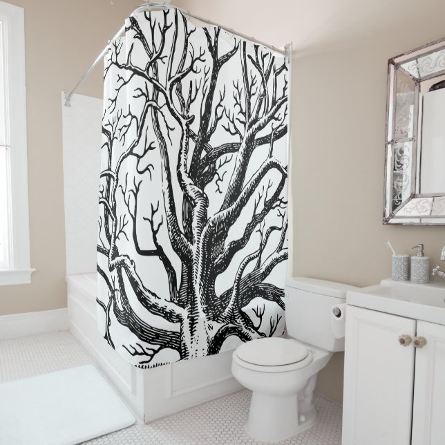 Rustic Black & White Abstract Tree Branches  Shower Curtain (In Situ)