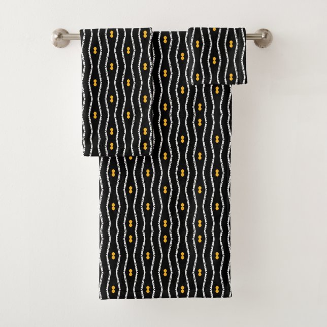 Rustic Black  White and Yellow Tribal Design Bath Towel Set (Insitu)