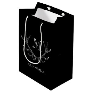 Rustic Black & White Antler Custom Groomsmen Gift Medium Gift Bag