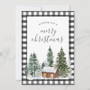 Rustic Black White Buffalo Check Plaid Christmas Holiday Card