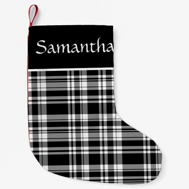 Rustic black, white buffalo plaid small christmas stocking (Front)
